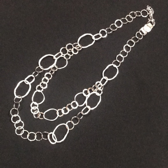 Chico’s NWT Shinny & Matte Silver Drop Adjustable Necklace - Picture 6 of 6